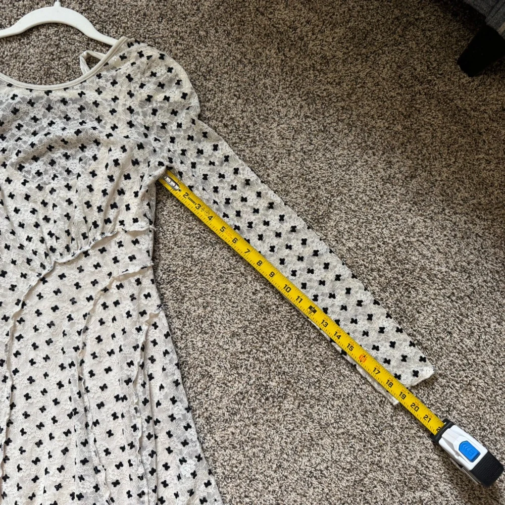 Free People Cream Long Sleeve Mini Dress with Black Dot Print
